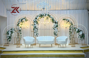 ZKAI Set Moderno per Decorazioni Festa, <span class=keywords><strong>Arco</strong></span> Dorato con Supporto per Sfondo, Illuminazione LED, Set per Sfondo Matrimoniale con Fiori - Product Image 4