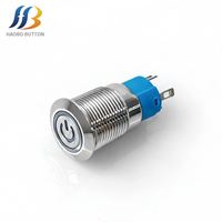 Interrupteur à bouton-poussoir HB IP65 auto-bloquant en laiton, anneau lumineux, tête plate, 1NO, réinitialisation manuelle, sans réservoir, 24V, 12mm, 16mm