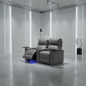 Sofá de Cine Reclinable <span class=keywords><strong>Extensible</strong></span> de Cuero Gris Moderno y Lujoso con Luces LED, Muebles para Cine en Casa, Asientos VIP con Calefacción y Masaje - Product Image 1