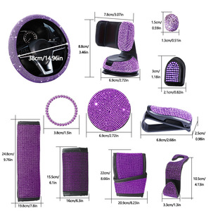 11pcs Leather <strong>Car</strong> Steering Wheel <strong>Seat</strong> Belt Phone Holder Sunglasses <strong>Clip</strong> S Hook Cup Mat Set With Rhinestone Accents - Product Image 5