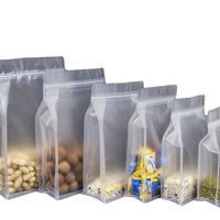 Sac octogonal transparent à fond carré, surface givrée, large poignée, en PET/PE jetable, fermeture éclair supérieure scellée pour snacks et riz
