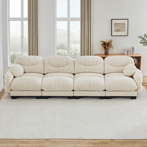 Canapé modulaire 4 places en tissu chenille confortable à design plissé avec assise en mousse ergonomique haute densité pour appartement et hôtel - Product Image 1