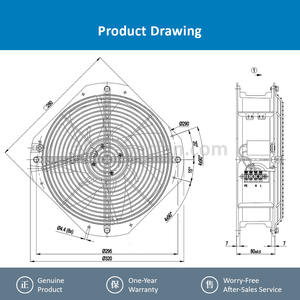 For W2E250-HJ52-06 250mm 230VAC 2650RPM 135W 0.6A Full <b>Metal</b> High Temperature Rittal Cabinet Axial Cooling <b>Fan</b> Ball OEM - Product Image 4