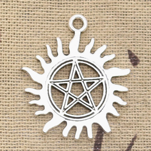 Encantos sol estrella de David hexagrama 34x31mm hecho a mano ajuste, colgantes de Color plata tibetana Vintage, DIY para collar de pulsera - Product Image 2