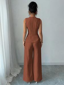 Ensemble 2 pièces décontracté pour <span class=keywords><strong>femme</strong></span>, tailles S-3XL, couleur unie, style professionnel, col en V, débardeur et pantalon, 100 % polyester, respirant et séchage rapide - Product Image 3