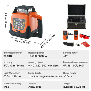 Niveau laser VEVOR 1650 pieds, 360 degrés, auto-nivelant, ligne rouge croisée, avec trépied et télécommande - Product Image 2