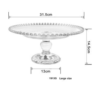 欧州パールエッジデザートフルーツプレートハイフットガラスフルーツトレイ透明ガラス背の高い宴会ケーキデザートプレートスタンド - Product Image 5