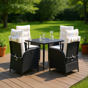 Set da Pranzo da Giardino Medio in Rattan PE Nero, 4 Posti, Arredamento da Esterno Stile Contemporaneo con Coperture Rimovibili - Product Image 3