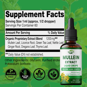 Private Label OEM Mullein Drops for Lungs Organic Liquid Mullein Leaf Extract Supplement Respiratory & Immune Support - Product Image 2