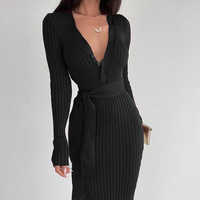 MOTE-ACE0056 nouvelle mode col en v tricoté femmes moulante taille hiver chaud Maxi robe de haute qualité