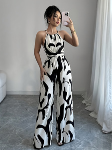 Combinaison pantalon large à imprimé motif laitier <span class=keywords><strong>noir</strong></span> et blanc, coupe ajustée, amincissante à la taille, style streetwear pour femme, été 2026 - Product Image 5