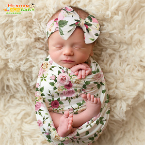 <strong>Baby</strong> Blankets Printed Newborn Infant <strong>Baby</strong> Boys <strong>Girls</strong> Sleeping Swaddle <strong>Muslin</strong> Wrap with Headband 2PCS Newborn Photography Props - Product Image 1