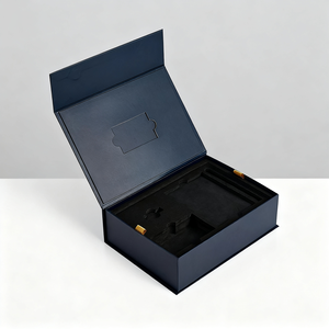 Confezione regalo di lusso con Logo personalizzato Premium in lamina d'oro in carta rigida opaca in cartone blu vuota con chiusura magnetica - Product Image 2