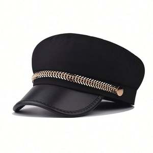 Gorra de Capitán de Moda Británica Primavera-Otoño 2025 con Cadena Metálica de Espina de Pescado, Visera de PU Personalizada y Estampado Serigrafiado - Product Image 1