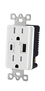 <span class=keywords><strong>Dual</strong></span> Port USB Charger receptacle với loại A và Loại C Cổng NFC kích hoạt 3.6A 15A 125V cho được liệt kê tường ổ cắm - Product Image 3