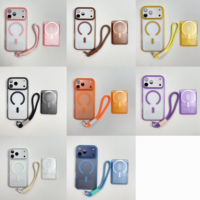 Étui de téléphone transparent mat en PC avec fente pour cartes pour iPhone 17 Pro Max, coque antichoc magnétique avec cordon pour iPhone 14 15 16