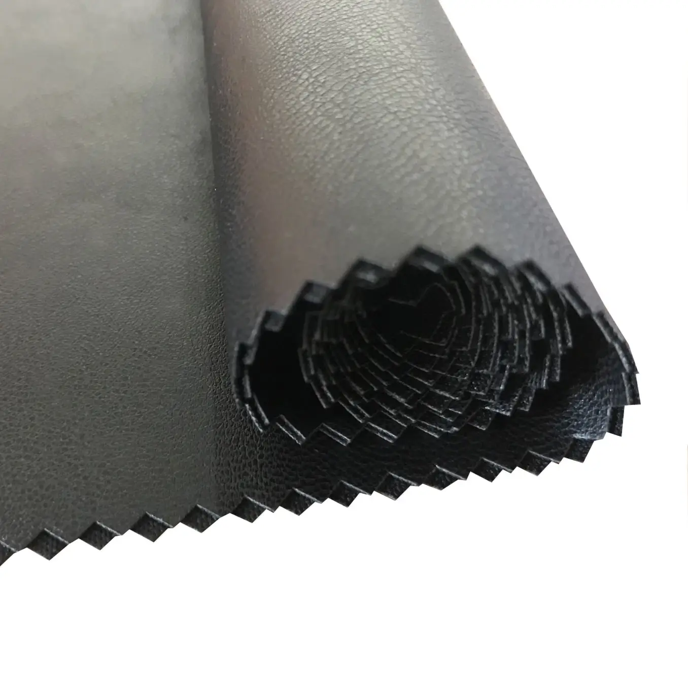 Personalizado otoño diseñador textura negro 60% Pu 40% poliéster Faux cobre tela de cuero sintético para chaqueta