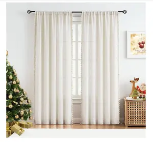 Pinch Pleat Drapes Textured Linen Blended Light Filtering Window Curtains Natural Pinch Pleated Semi Sheer Curtains
