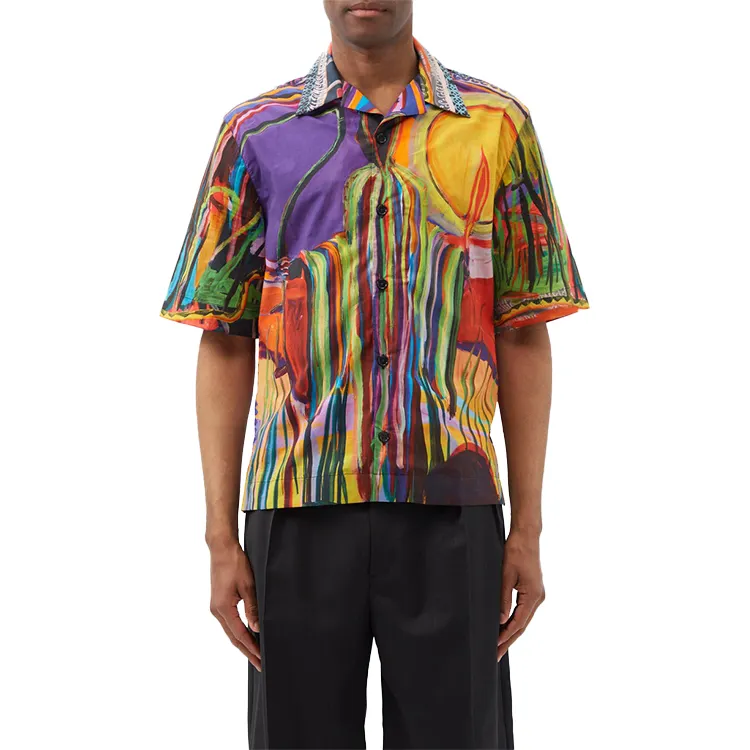 Custom oil paint casual shirt mens all over print colorful soft silky shirts