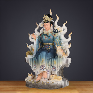 Estatua de la Diosa Zorra de Nueve Colas, Novena Dama Joven, Forma Real, Zorra Blanca Qingqiu, Zorra Espiritual, Adorno para Ofrenda de Altar Budista en el Hogar - Product Image 4