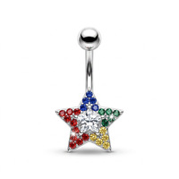 Anneau de nombril sexy en acier inoxydable avec étoile à cinq branches en strass et zircon, bijou fantaisie pour cadeau