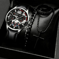 Luxuriöse Herren-Quarzuhr mit Armband, Ring und Halsketten-Set im Punk-Stil, Schmuck für Männer, Geschenk, modisches Accessoire