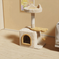 Arbre à chat en peluche mignon en gros avec niche et griffoir en sisal, emballé en carton pour chats d'intérieur