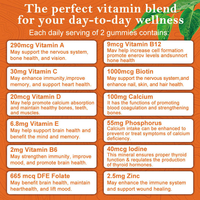 Gommes multivitaminées |   Mélange complet de vitamines et de minéraux pour soutenir l'immunité et la santé digestive des adultes (60 comprimés à croquer)