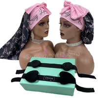 Grand bonnet enveloppant en satin à usage quotidien avec bandeau à nouer Bonnet de nuit soyeux pour adulte pour couverture de cheveux de sommeil pour femmes