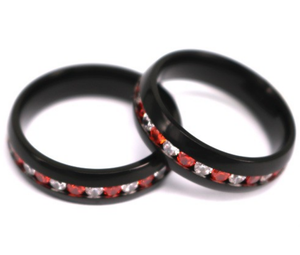Màu đen 6mm Titan nhẫn cho phụ nữ, kênh thiết lập màu Trắng một màu đỏ CZ cam kết Hứa hẹn ban nhạc cho cô ấy - Product Image 1