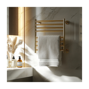 Sèche-serviettes électrique <span class=keywords><strong>doré</strong></span> poli pour barbier avec chauffage, support mural simple en acier inoxydable pour salle de bain - Product Image 3