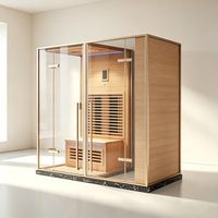 Kabin Sauna Inframerah Jauh Hemlock untuk 2 Orang dengan Rangka Baja Tahan Karat Emas, Kabin Sauna Dalam Ruangan untuk Vila, Ruang Kesehatan Pribadi