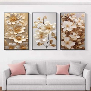 Luxury Elegant White Floral Triptych Set of 3 <strong>Framed</strong> <strong>Botanical</strong> Oil Painting <strong>Prints</strong> Suitable for Elegant Interior Decor Painting - Product Image 1