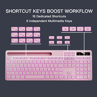 Teclado Inalámbrico OEM Silencioso de 114 Teclas con Retroiluminación RGB de 2.4G, Teclas Multimedia, Soporte para Teléfono, Batería Recargable para IOS, Windows, PC, Rosa