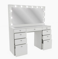 Coiffeuse moderne avec miroir LED et panneau en bois, plateau en verre, pour appartement, chambre, hôtel