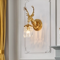 Applique Murale Luxe Cerf en Laiton, Lampe Murale Décorative pour Chambre à Coucher, Éclairage de Chevet en Forme d'Animal, Luminaire en Cuivre et Cristal
