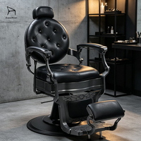 Fauteuil de barbier rétro en cuir, structure métallique, confortable et luxueux, pour salons de coiffure