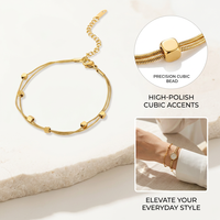 Pulsera de Doble Capa en Tono Dorado con Cuentas Cuadradas Pequeñas, Decorativa, de Moda, para Regalo, para Chicas, Uso Diario y Fiestas