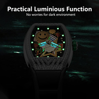 Montre automatique pour homme I&W, boîtier rectangulaire, cadran avec visage souriant, lunette sertie de diamants, noire, montre mécanique de luxe