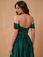Robe de bal en satin pour femme, coupe princesse, épaules dénudées, buste froncé, robe de soirée de luxe 2026