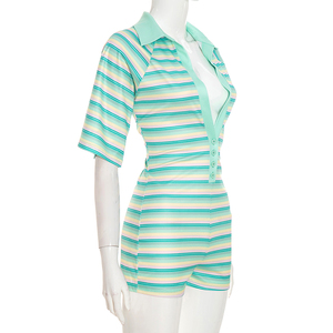 Viviblook Y26RP283 <b>Women</b> <b>Romper</b> Autumn New Striped Print Deep V-Neck Short Sleeved Slim Fit Casual One Piece <b>Romper</b> - Product Image 3