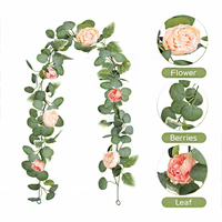Guirlande de fleurs artificielles en soie d'eucalyptus imperméable de haute qualité à 48 têtes, décoration de table pour la rentrée scolaire, fête à domicile, verdure