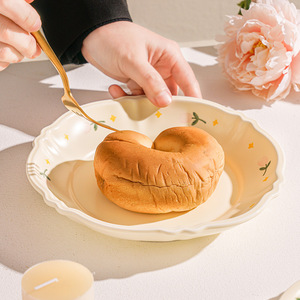 Cream-style Tulip-Shaped Underglaze Decoration <b>Microwave</b> Safe Modern Minimalist Breakfast Dessert Salad Rice Bowl Deep Plate - Product Image 3