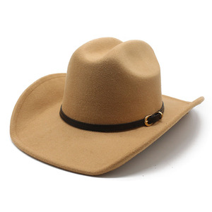 Chapeaux <span class=keywords><strong>de</strong></span> cowboy en feutre noir <span class=keywords><strong>de</strong></span> décoration occidentale à la mode <span class=keywords><strong>de</strong></span> haute qualité en gros Chapeau <span class=keywords><strong>de</strong></span> cowgirl unisexe à boucle <span class=keywords><strong>de</strong></span> ceinture - Product Image 2