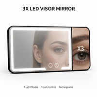 Miroir cosmétique pour voiture, miroir de maquillage grossissant 3X avec LED, commande tactile, lumière à 3 couleurs, rechargeable, miroir pare-soleil
