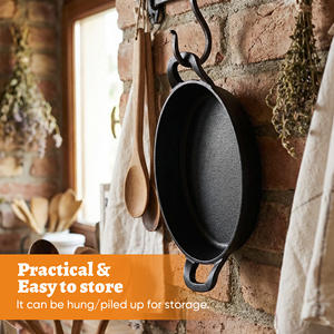 Lot de 4 poêles rondes en fonte avec plateaux de service en bois, poignées binaurales antiadhésives, écologiques, sans BPA, durables pour la cuisson des steaks, des pâtes - Product Image 3