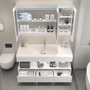 Minimalist Milk Oil Wind Keli Nai Integrated Basin Rounded <b>Corner</b> Design Intelligent Mirror Cabinet <b>Bathroom</b> Cabinet - Product Image 6