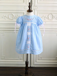 Maxi abito ricamato a mano per bambini a tinta unita in pizzo a manica corta bellissimi fiori per bambine ispirato allo stile spagnolo - Product Image 2