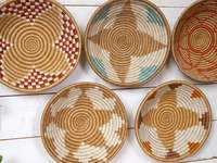 Lot de 5 panier à fleurs en jonc de mer tissé à la main, assiette à motifs floraux
