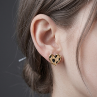 Boucles d'oreilles clous pour femme, plaqué or 14K, laiton, motif cœur léopard floqué, style tendance, sans nickel, pour usage quotidien, cadeau de fête, OEM